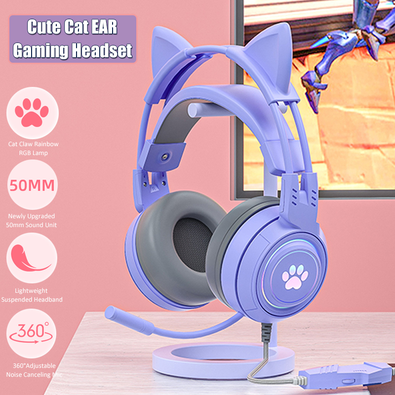 Pc Gaming Earbuds - Cute Cat Ear Gaming Headphones with