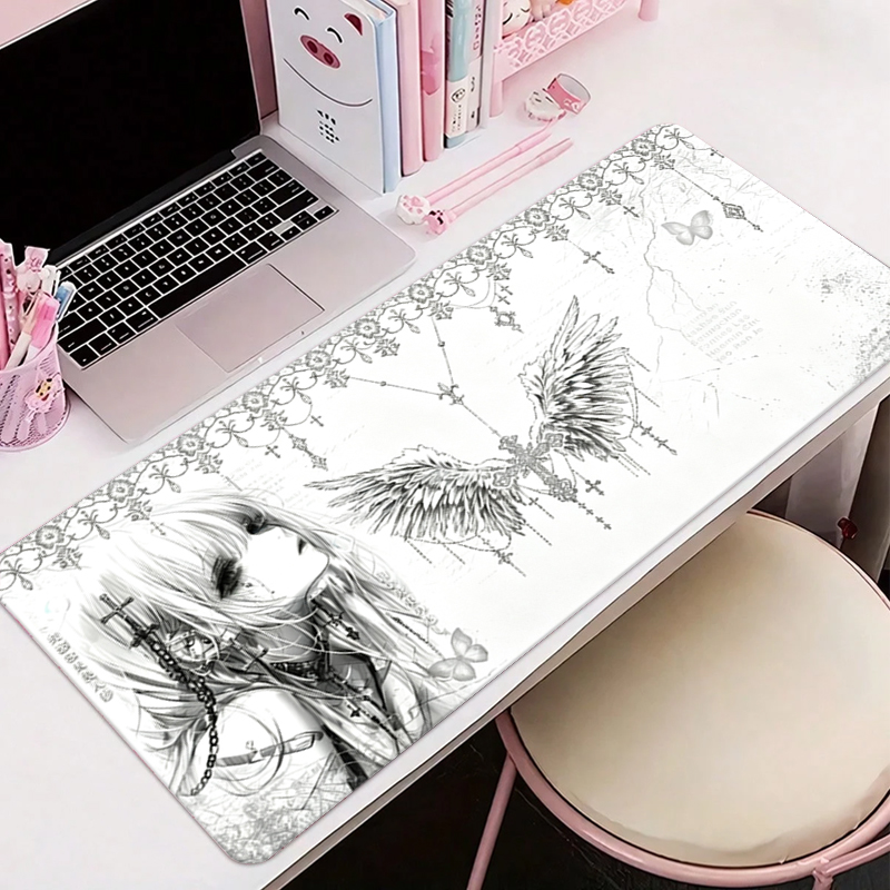 Gaming Pc Equipment - Leather Mousepad Black White Anime Aesthetics